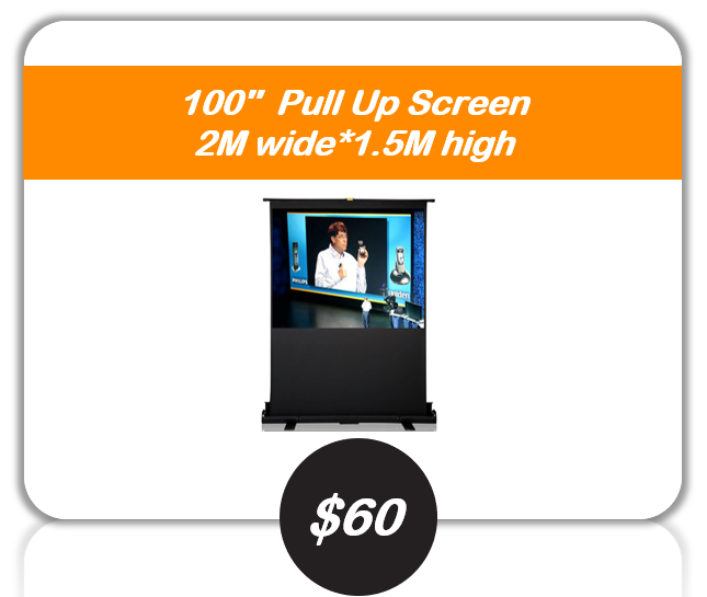 100 inch pull up screen hire Sydney